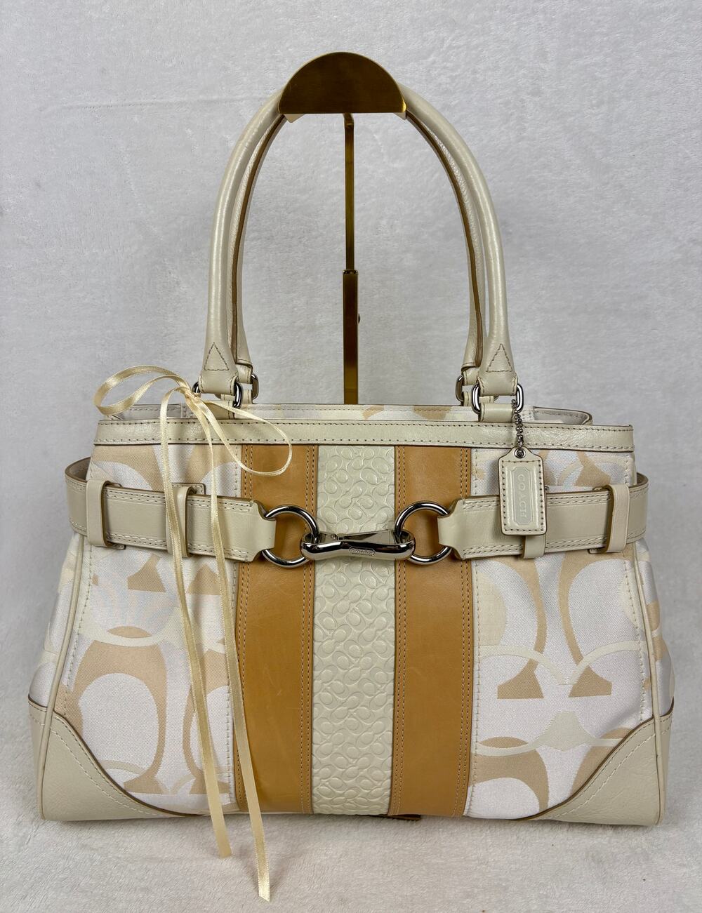Coach Vintage Y2K Hamptons Signature Stripe Medium Carryall Satchel